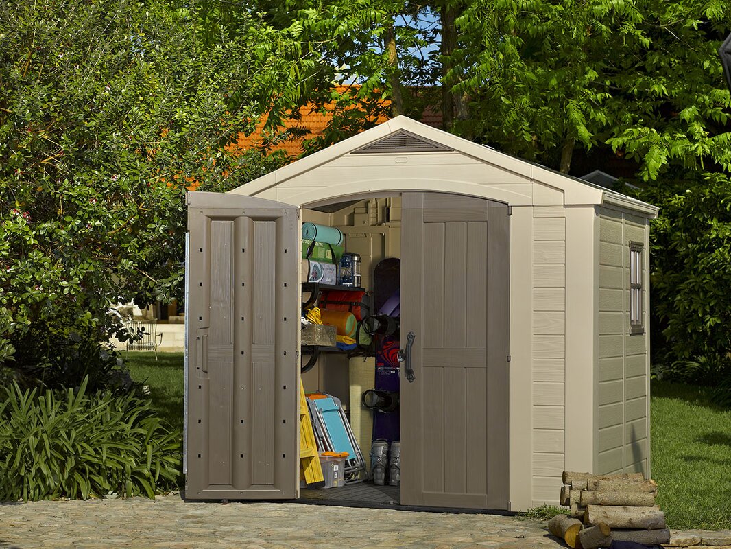 keter factor 8 ft. 5 in. w x 6 ft. d plastic storage shed
